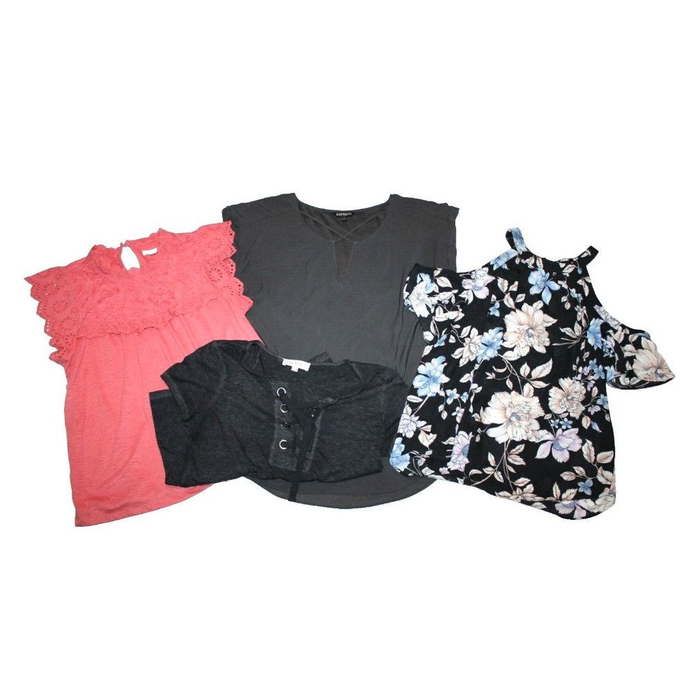 Women's Size Large L Blouse Top Shirts Lot of 4 Multiple Brands Black Coral Gray